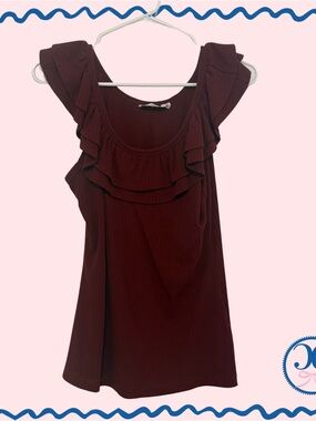 Burgundy Ribbed Flutter Top – Off Shoulder or On Shoulder – Soft Stretch Blouse